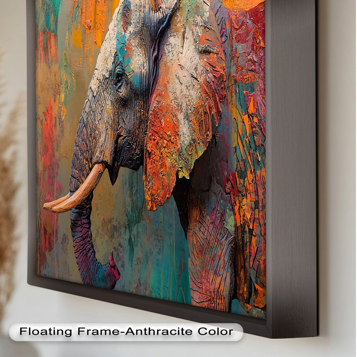 Colorful Elephant – Framed Oil Painting