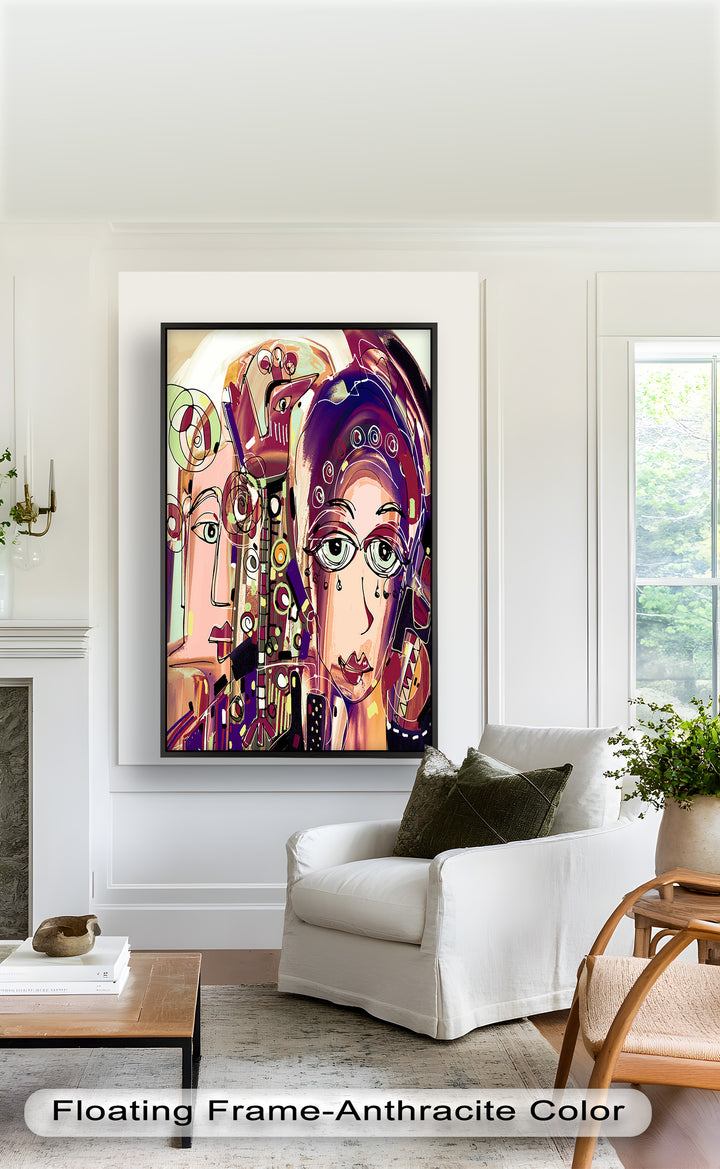Whispers in Color – Dual Faces with Expressive Eyes Picasso Oil Painting