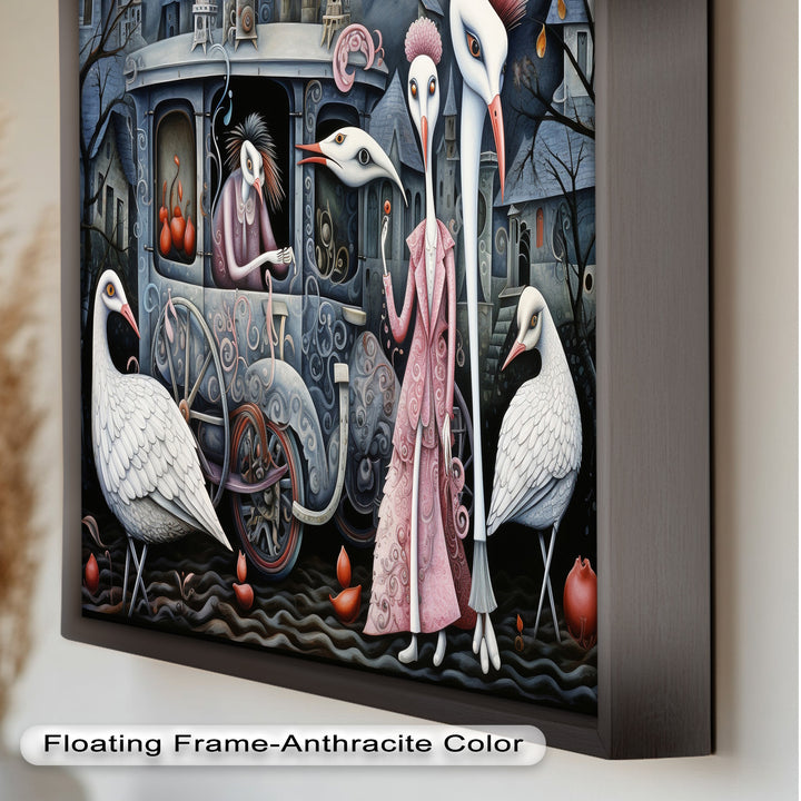 Crimson Couriers – Surreal Carriage Scene Oil Painting