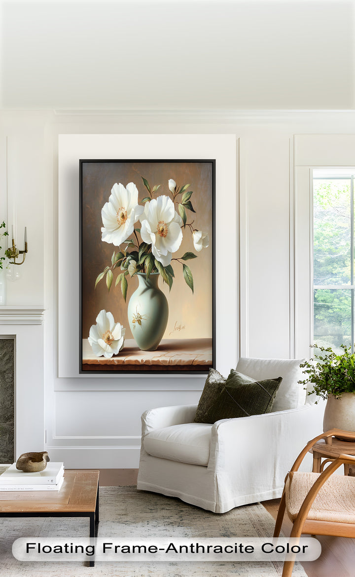 White Peony Still Life – Classic Floral Arrangement Flower Oil Painting