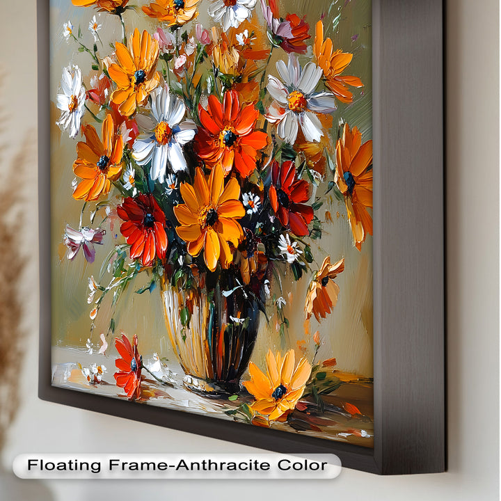 Orange & White Flowers – Botanical Oil Painting
