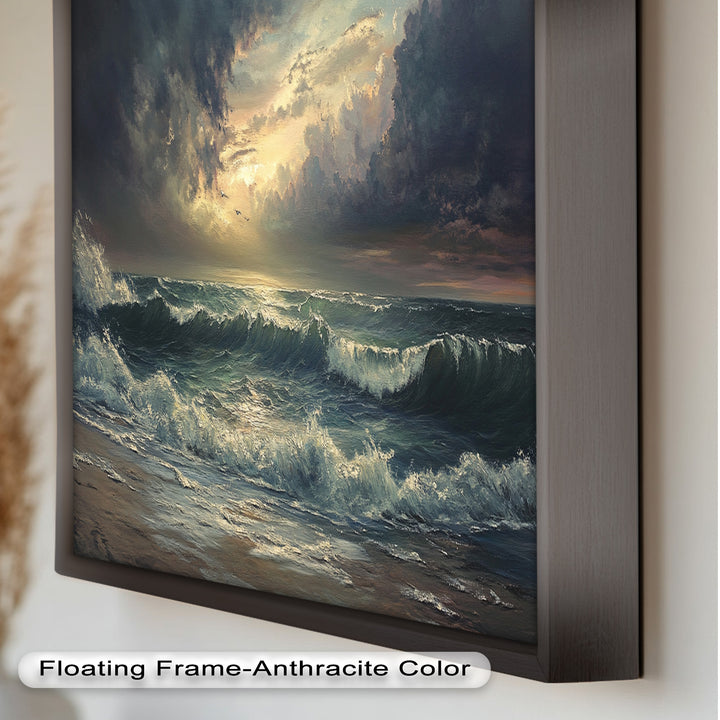 Ocean Sunset Wall Art - Storm Seascape Oil Painting