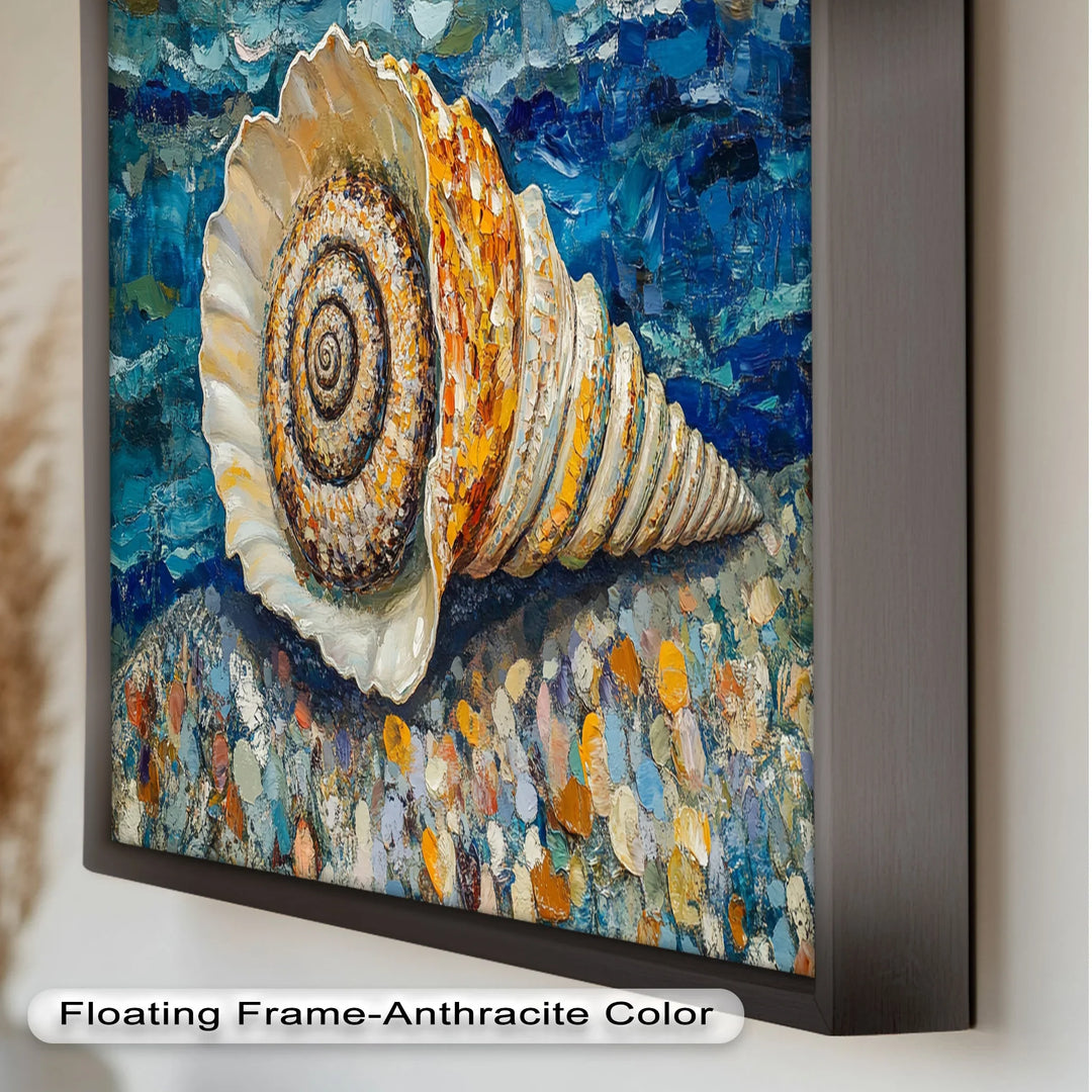 Whispers of the Sea – Spiral Shell on Coastal Shoreline Oil Painting - MyPhotoStation