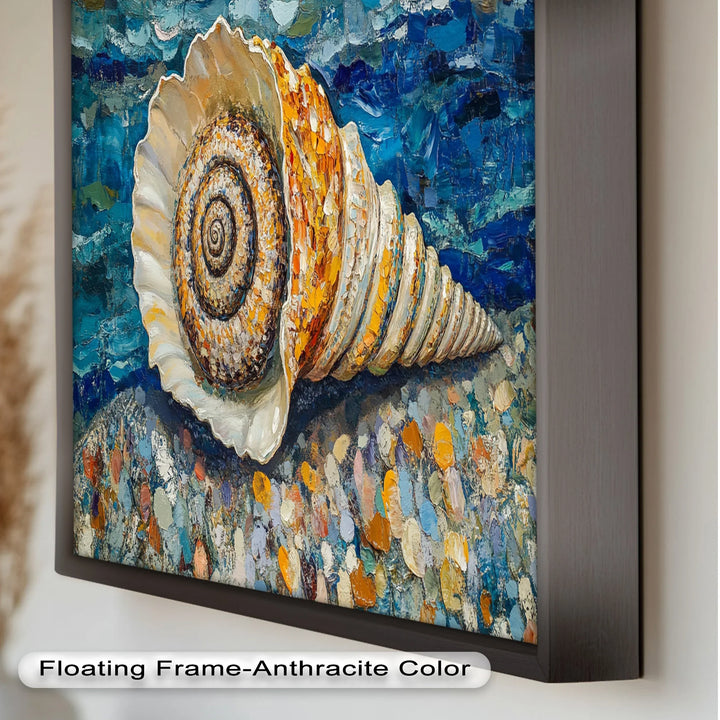 Whispers of the Sea – Spiral Shell on Coastal Shoreline Oil Painting - MyPhotoStation