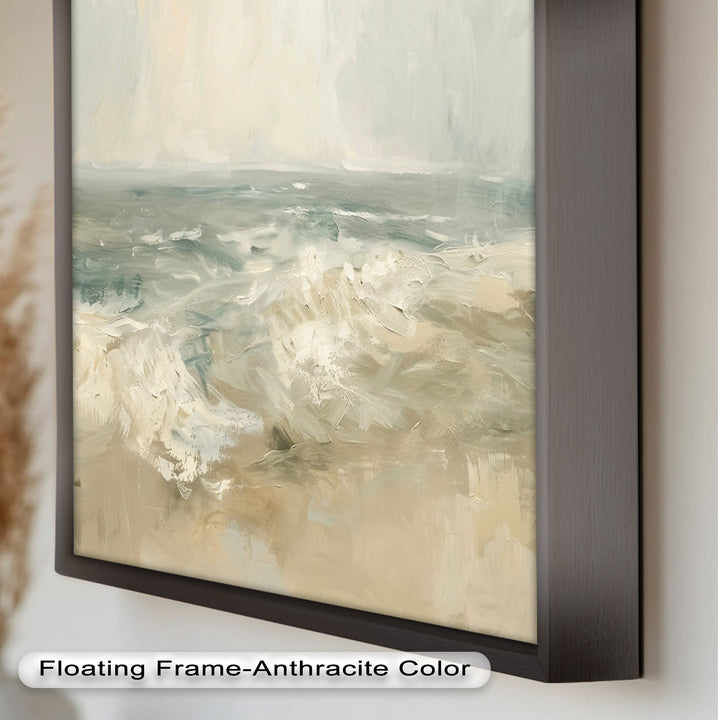Modern Earthy Green Abstract Landscape – Coastal Serenity Oil Painting