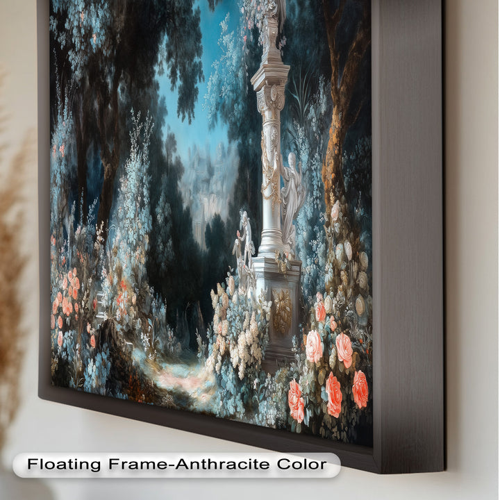 Moonlit Garden with Classical Column – Romantic Rococo Oil Painting
