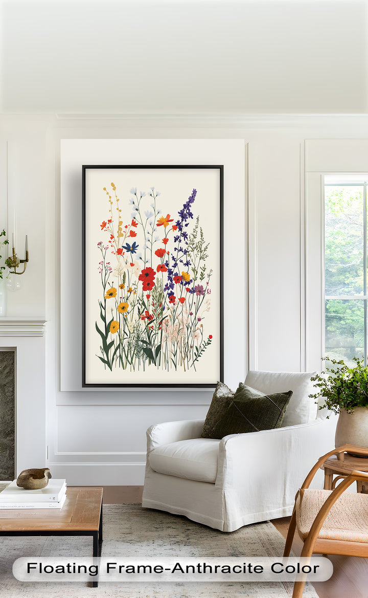 Wild Meadow Bloom – Farbenfrohes botanisches Ölgemälde im Boho-Stil