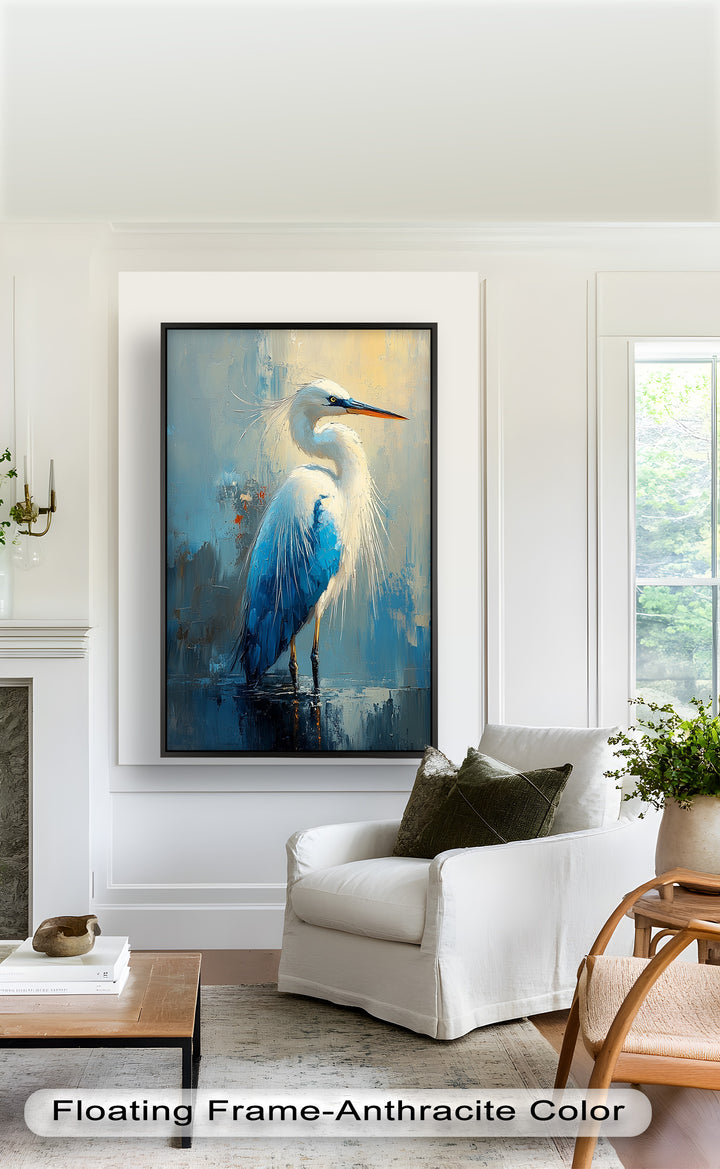 Blue Heron in Abstract – Framed Oil Painting