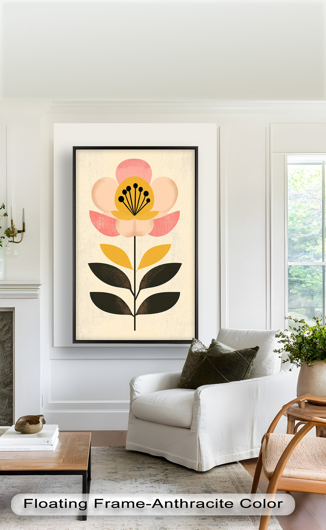 Mid-Century Bloom – Retro Floral Minimalist Wall Art Oil Painting