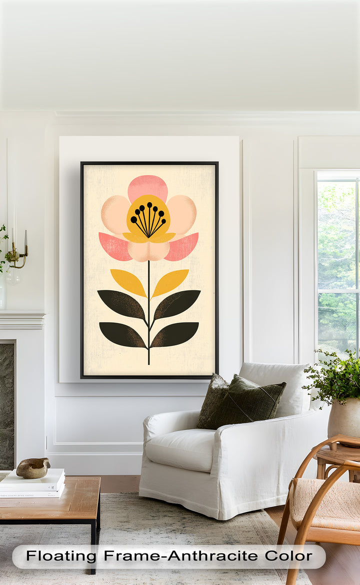 Mid-Century Bloom – Retro Floral Minimalist Wall Art Oil Painting