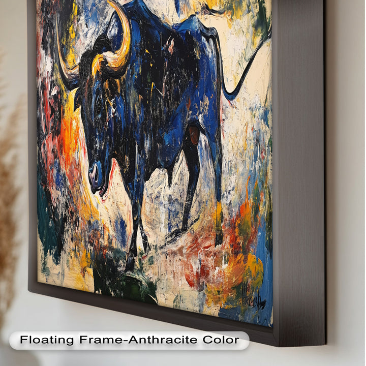 Power in Motion – Expressionist Bull Oil Painting