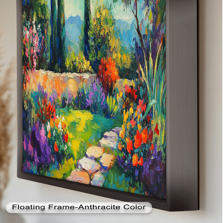 Sunlit Garden Path Oil Painting – Fauvist Outdoor Floral Landscape