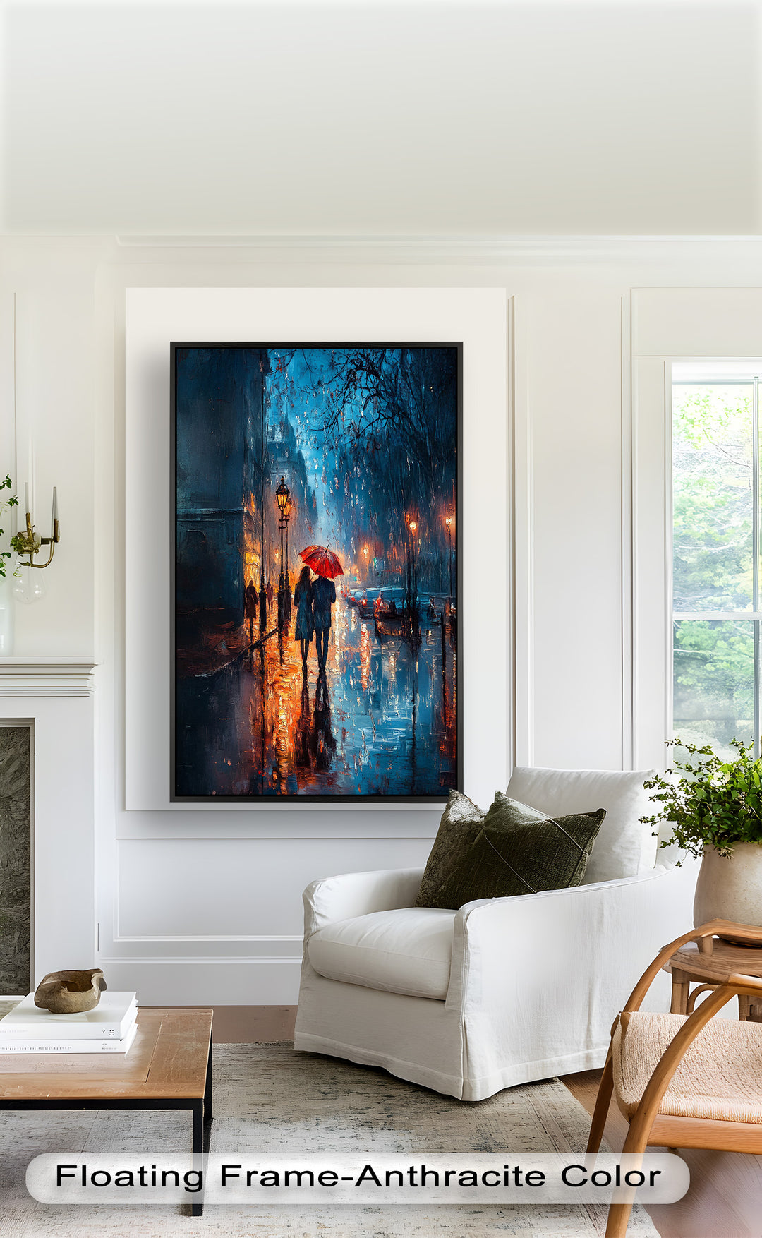 Lovers in the Rain – Romantic Night Street Oil Painting