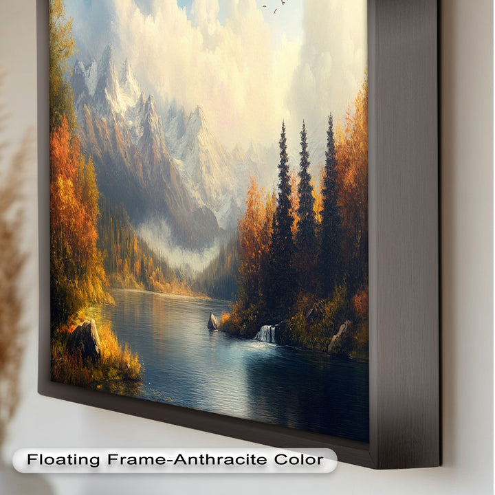 Herbstliche Seewandkunst – Ölgemälde einer Berglandschaft