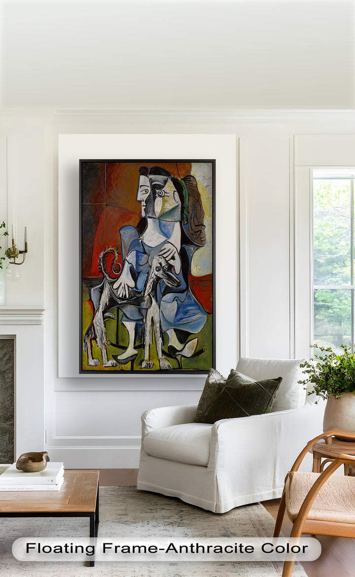 Loyal Companion – Picasso Style Woman with Dog Oil Painting