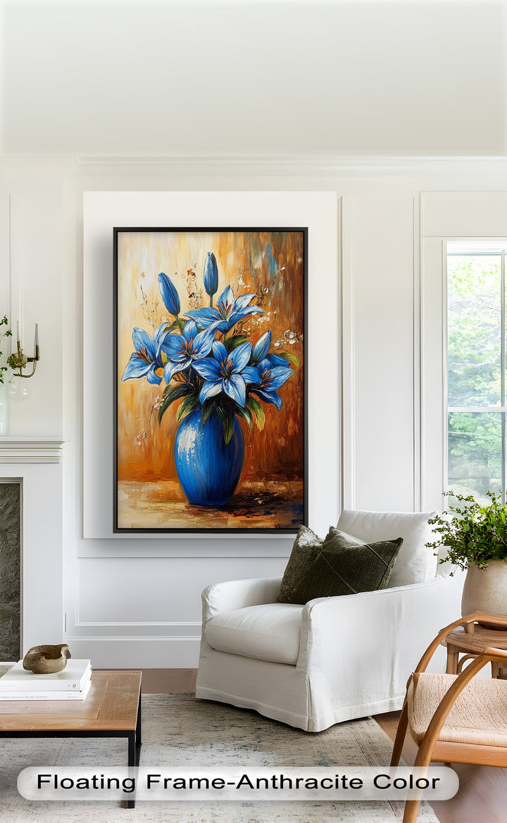 Azure Blossoms in a Blue Vase – Flower Oil Painting