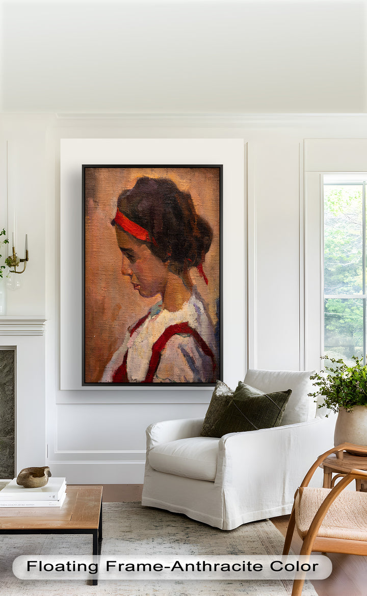 Side Portrait of a Young Woman in Red Ribbon - Picasso Oil Painting