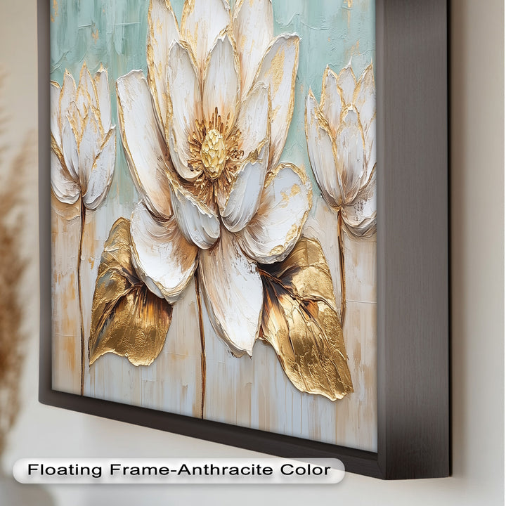 Golden Bloom Lotus – Floral Oil Painting