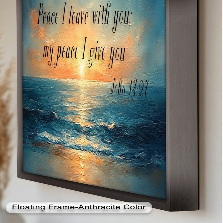 John 14:27 – Peaceful Ocean Sunset Bible Verse Oil Painting