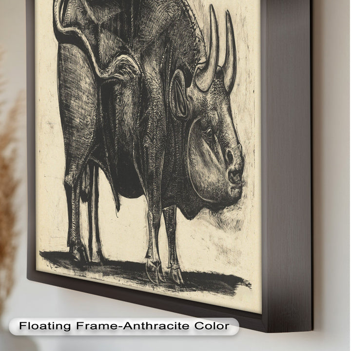 Expressive Bull Figure with Bold Linework – Figurative Oil Painting