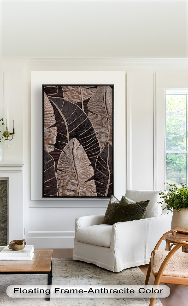 Tactile Tropics – Brown Leaf Composition Flower Oil Painting