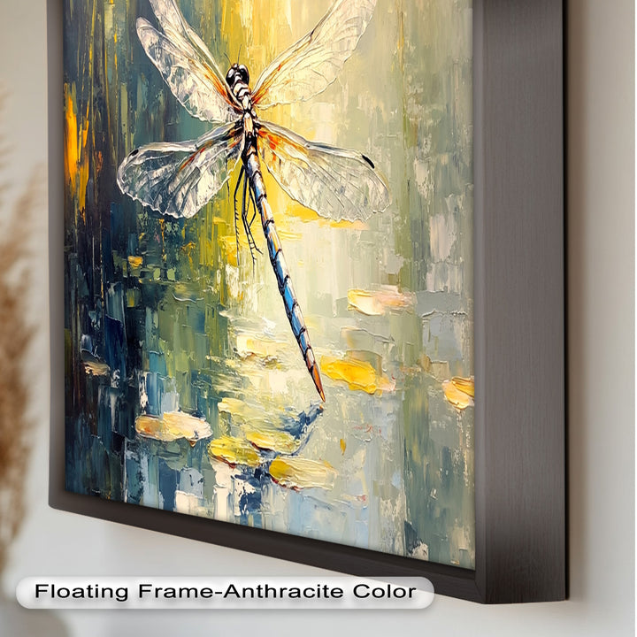Shimmering Dragonfly Over Lily Pond – Animal Oil Painting