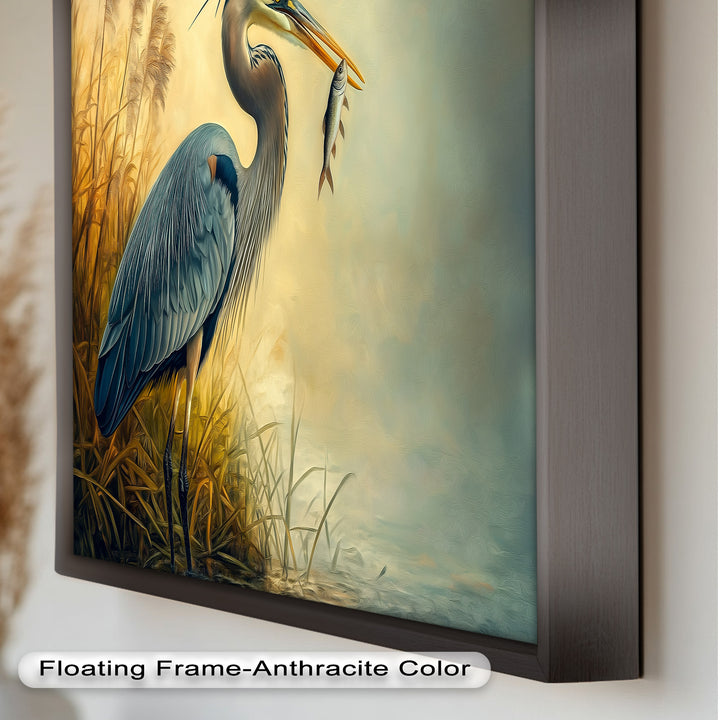 Blue Heron with Fish – Animal Oil Painting