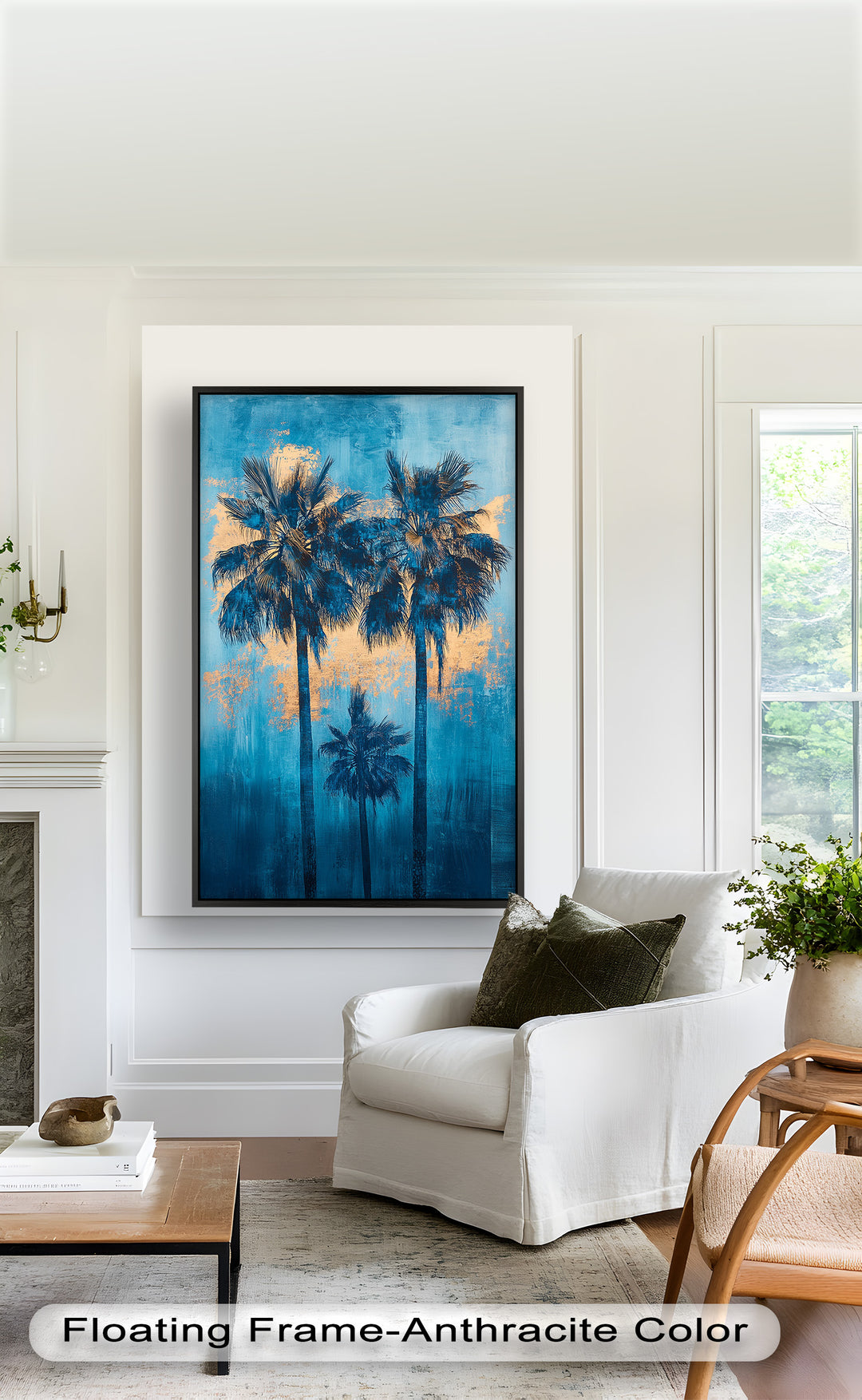 Blue Sunset Palms – Tropical Oil Painting