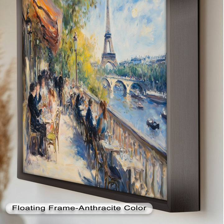 Eiffel Café Serenity – Parisian Terrace with River View Oil Painting