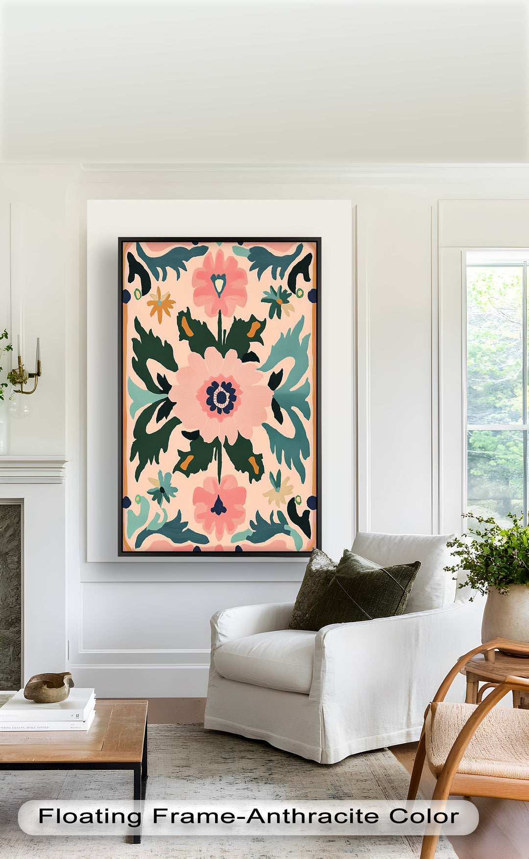 Folk Bloom – Symmetrisches Boho-Blumenölgemälde
