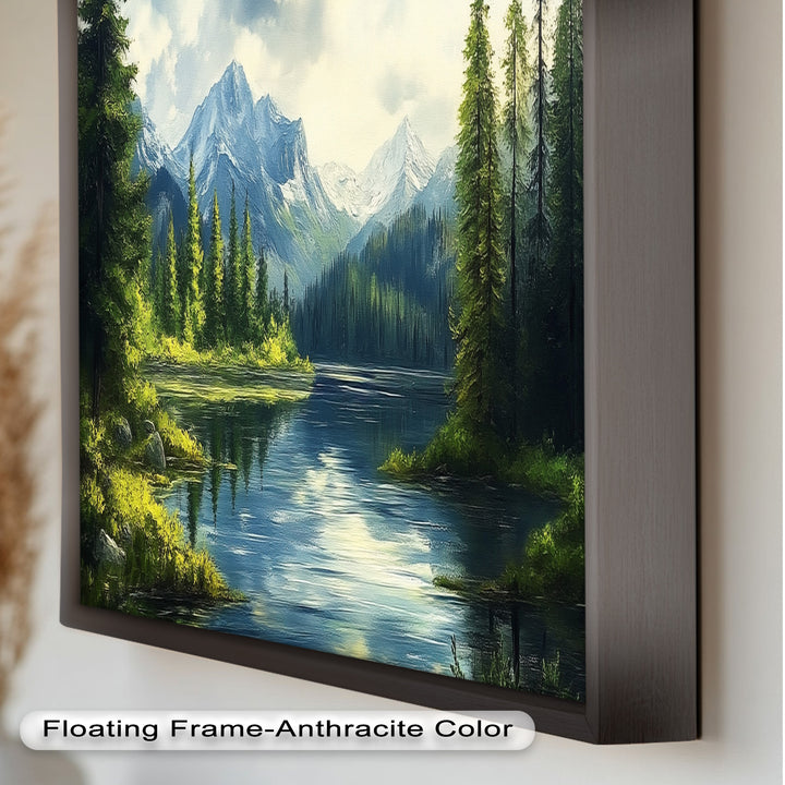 Bergsee-Wald-Wandkunst – Gerahmtes Ölgemälde