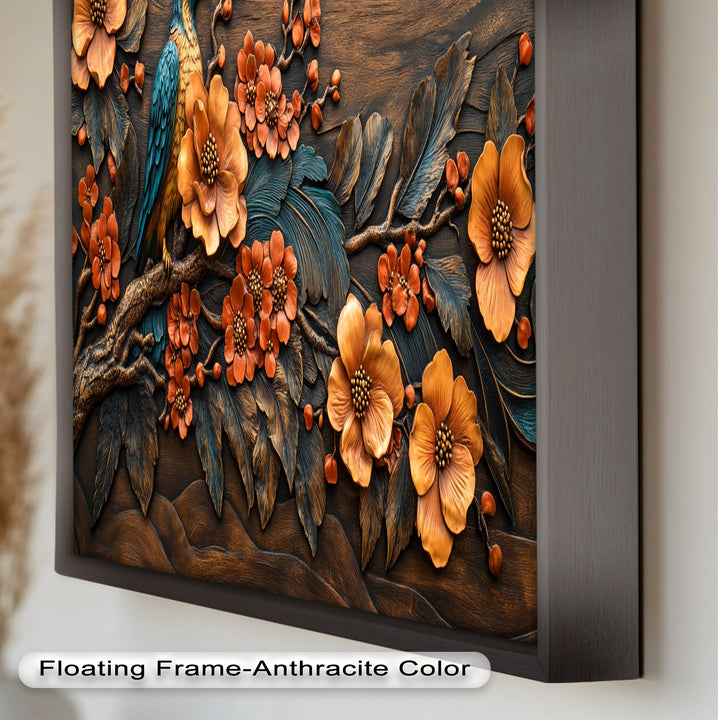Flowers & Bird – Framed Oil Painting
