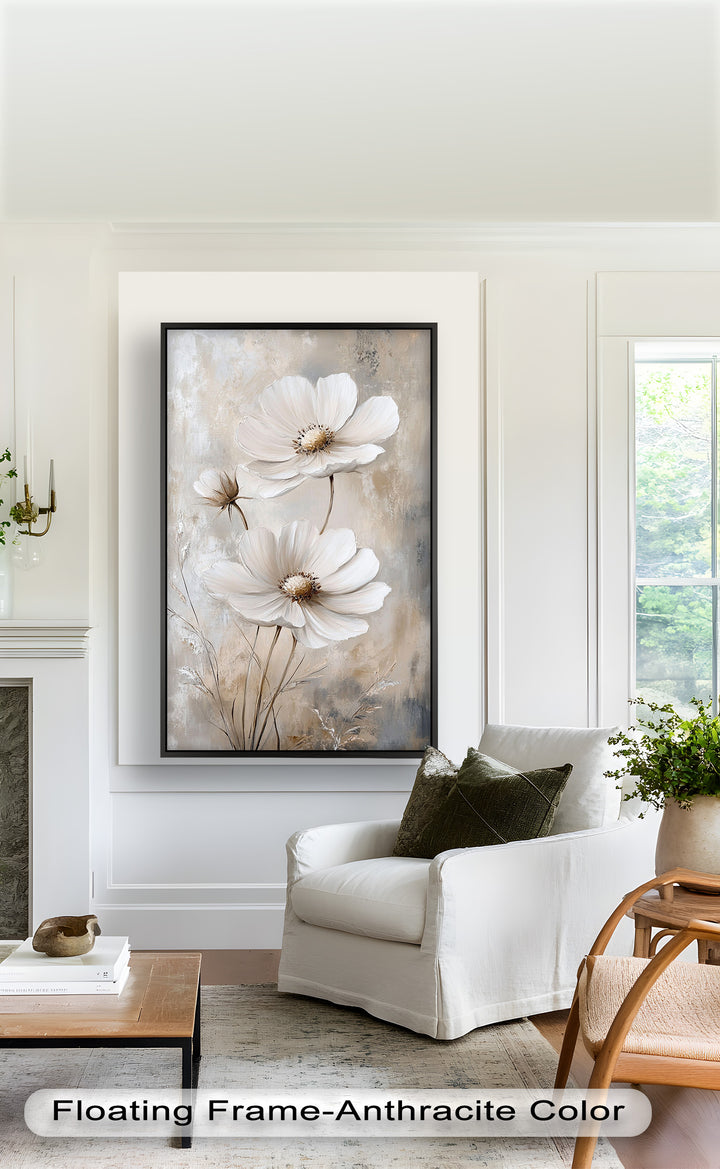 Soft Ivory Blooms – Neutral Flower Oil Painting