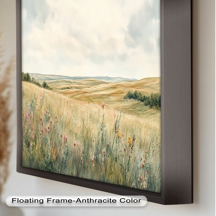 Soft Meadow Landscape Wall Art – Floral Oil Painting