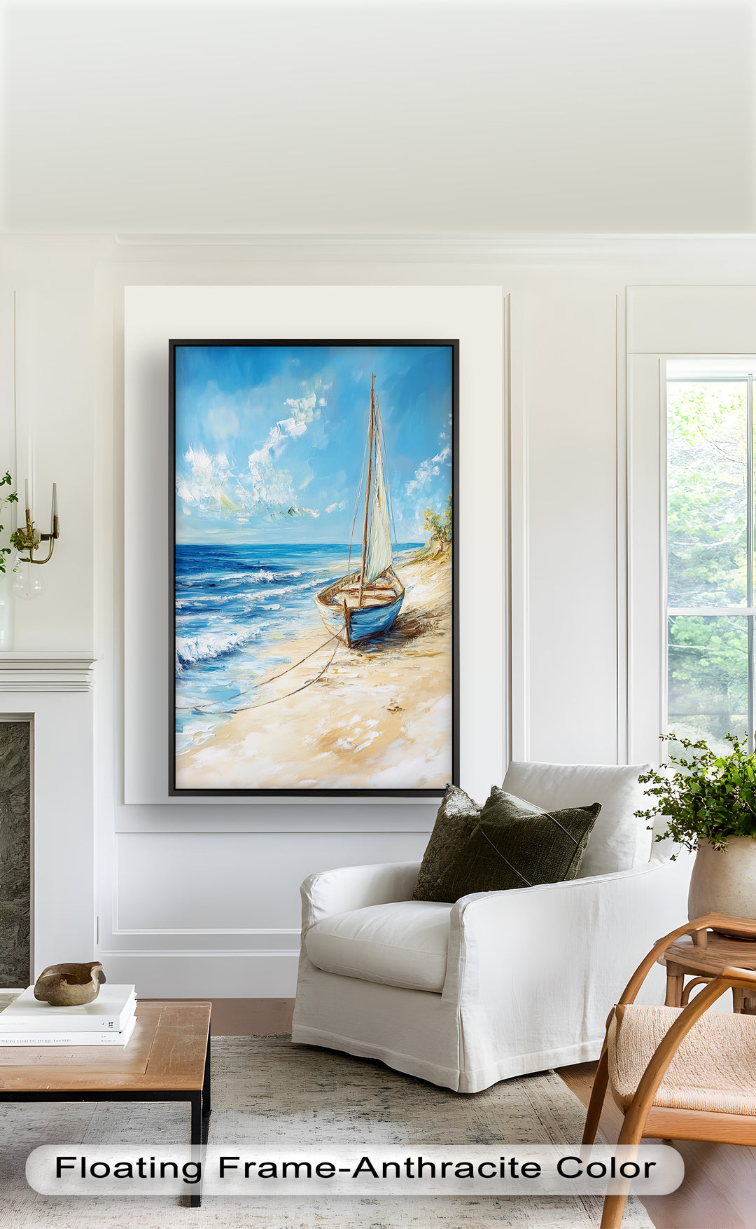 Tide's Rest – Ruhige Küste mit Segelboot-Ölgemälde
