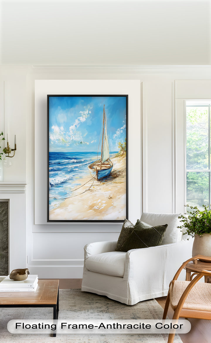 Tide's Rest – Ruhige Küste mit Segelboot-Ölgemälde
