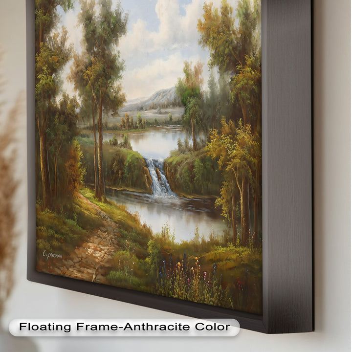 Tranquil Forest Cascade – Vintage Oil Painting