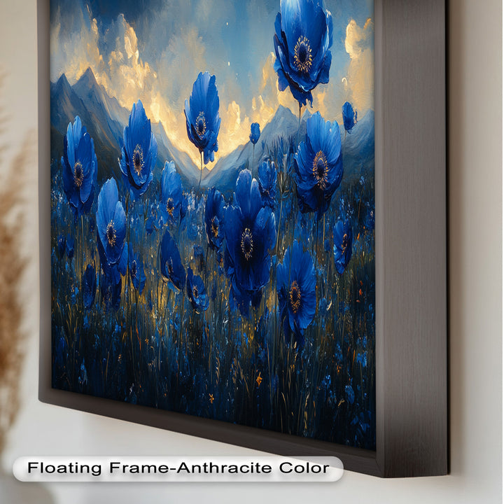 Blue Poppies Beneath a Twilight Sky - Flower Oil Painting