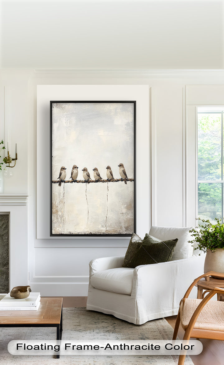 Six Birds in Stillness – Animal Oil Painting
