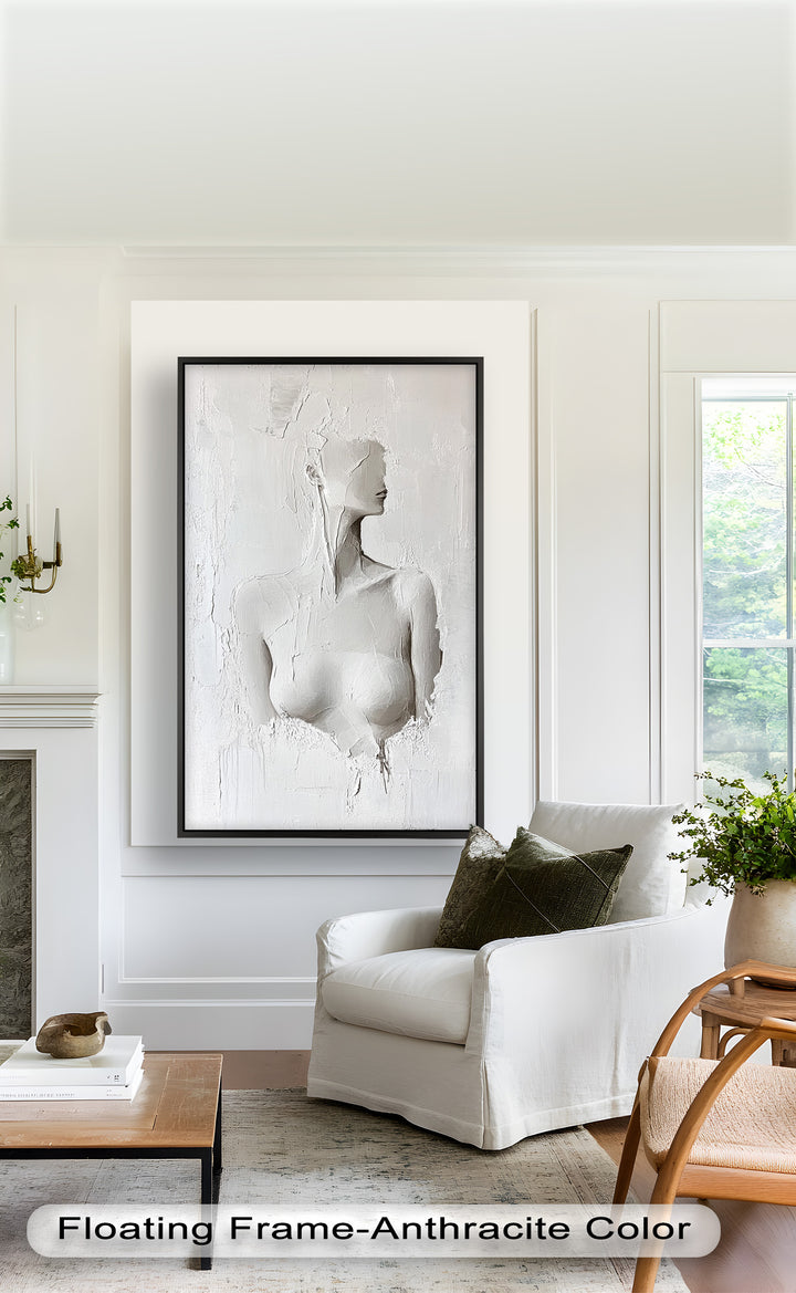 Silent Form – Minimalist White Abstract Female Oil Painting