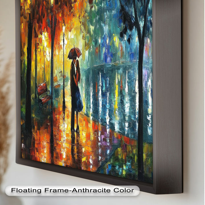 Golden Glow – Lovers Beneath the Umbrella Love Oil Painting