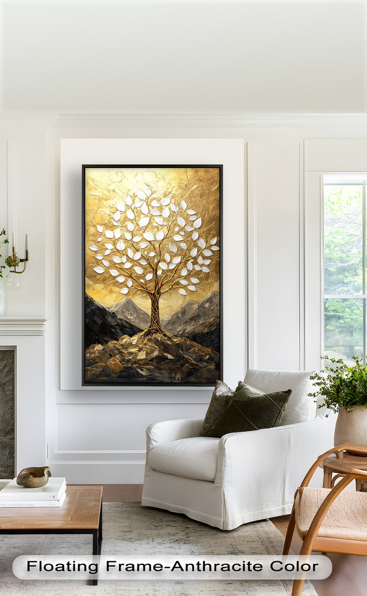 Golden Genesis – Abstraktes Ölgemälde „Baum des Lebens“