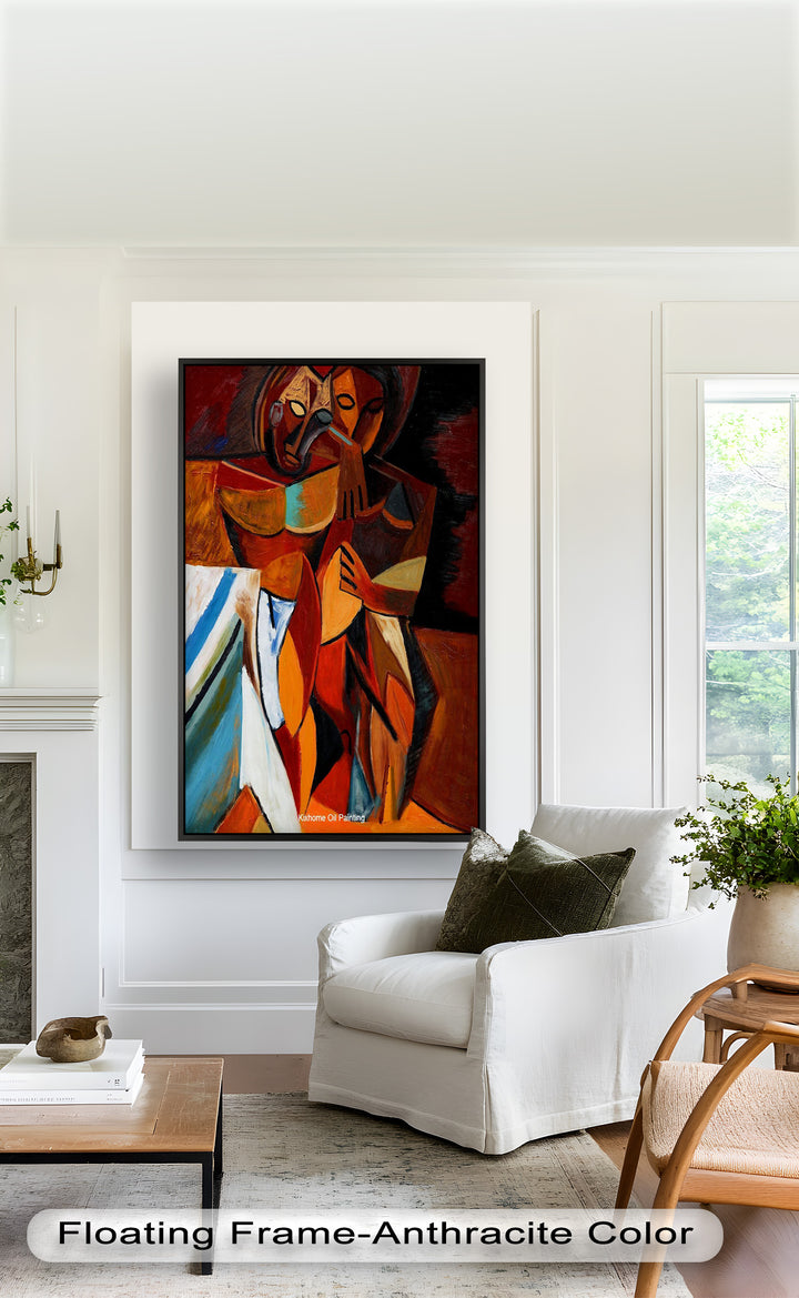 Abstract Embrace Wall Art – Cubist Oil Painting