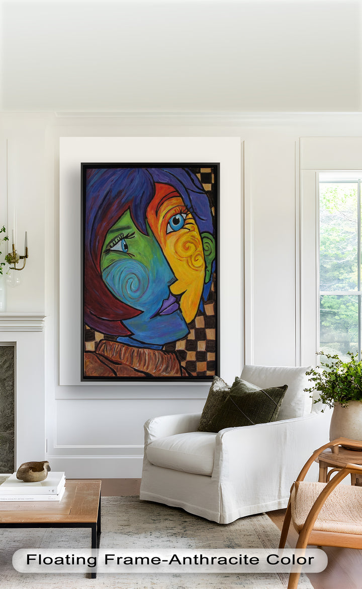 Dual Emotions – Vibrant Abstract Portrait Picasso Oil Painting