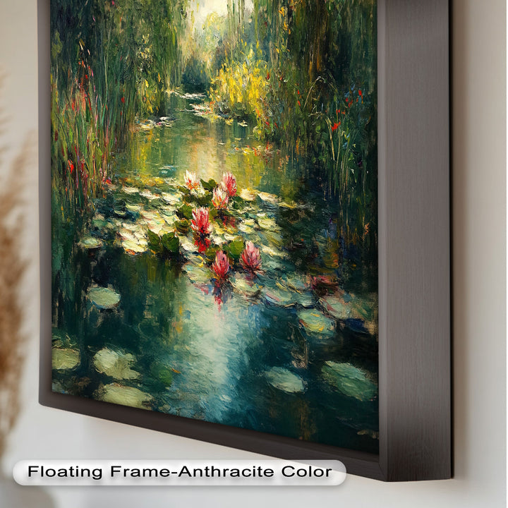Tranquil Water Lilies in Sunlit Pond – Impressionist Oil Painting