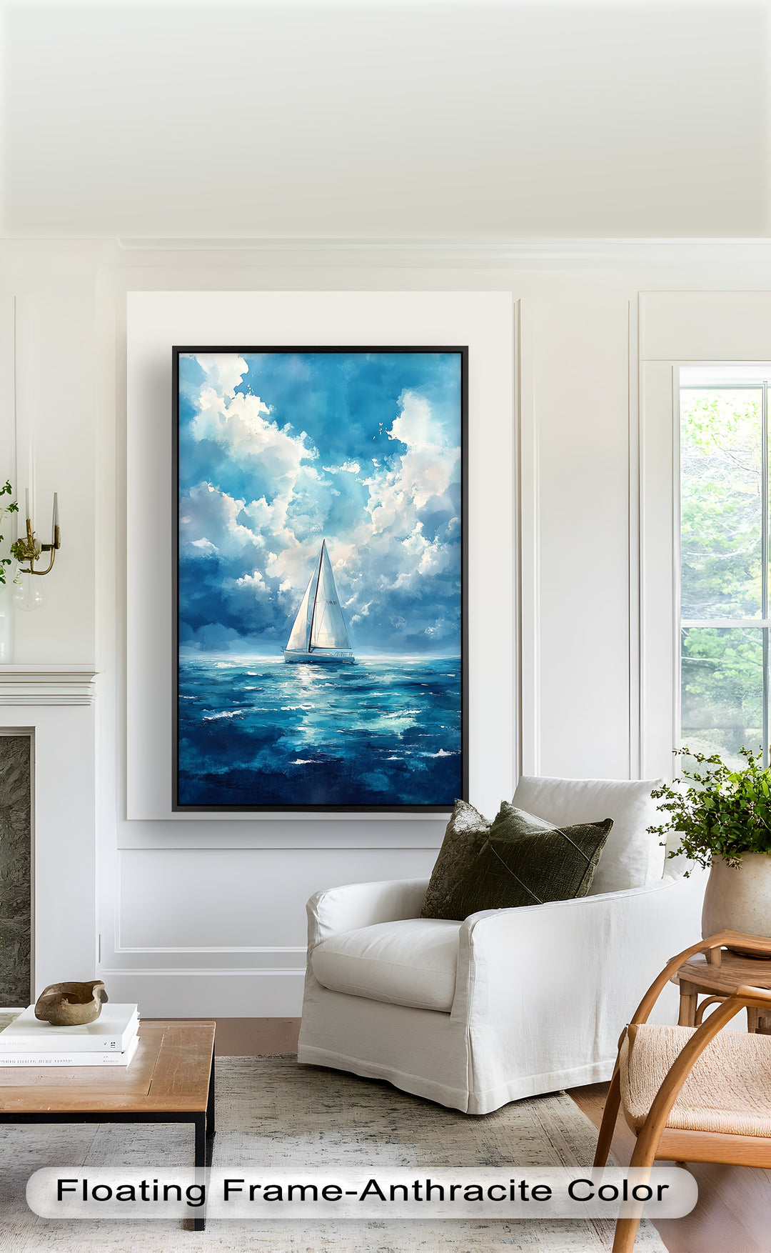 Blue Sky – White Sailboat Oil Painting