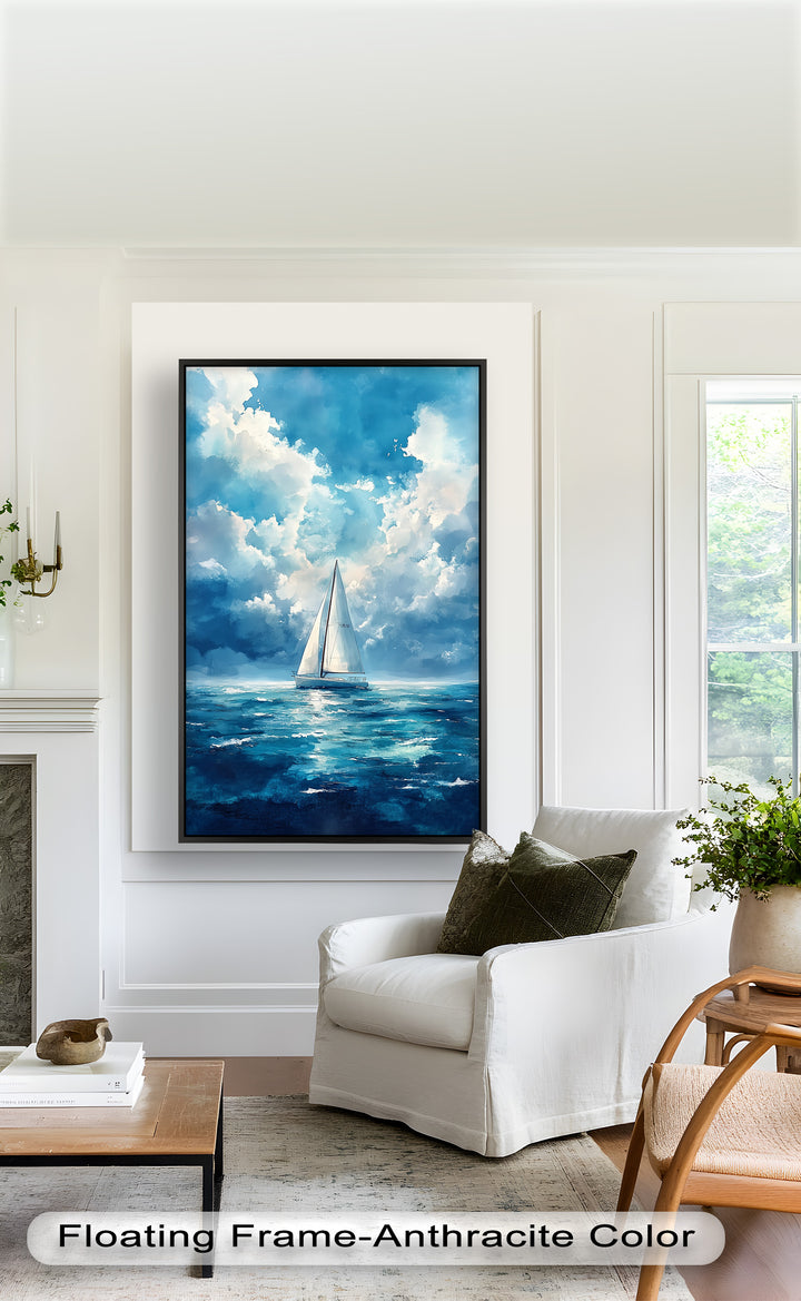 Blue Sky – White Sailboat Oil Painting
