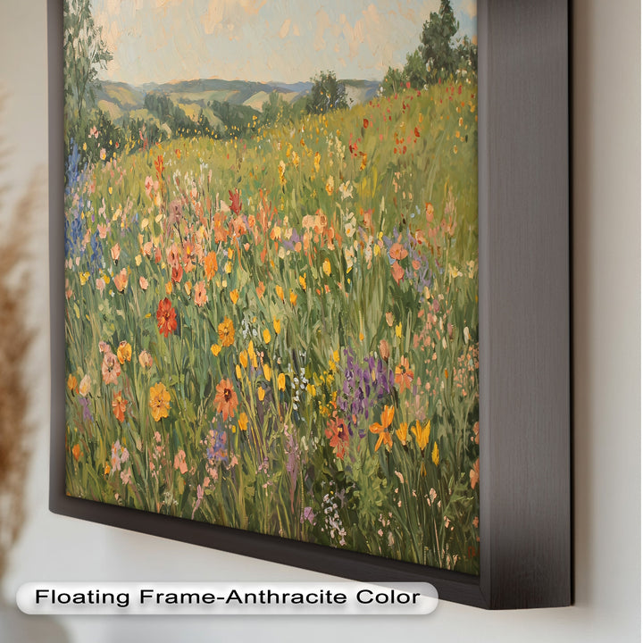 Wildflower Field Impressionist – Framed Landscape Oil Painting