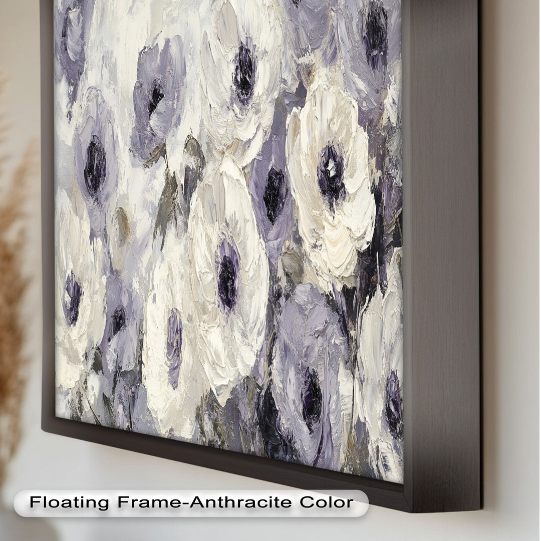 Ivory Whispers – Cream and Lavender Anemone Flower Oil Painting
