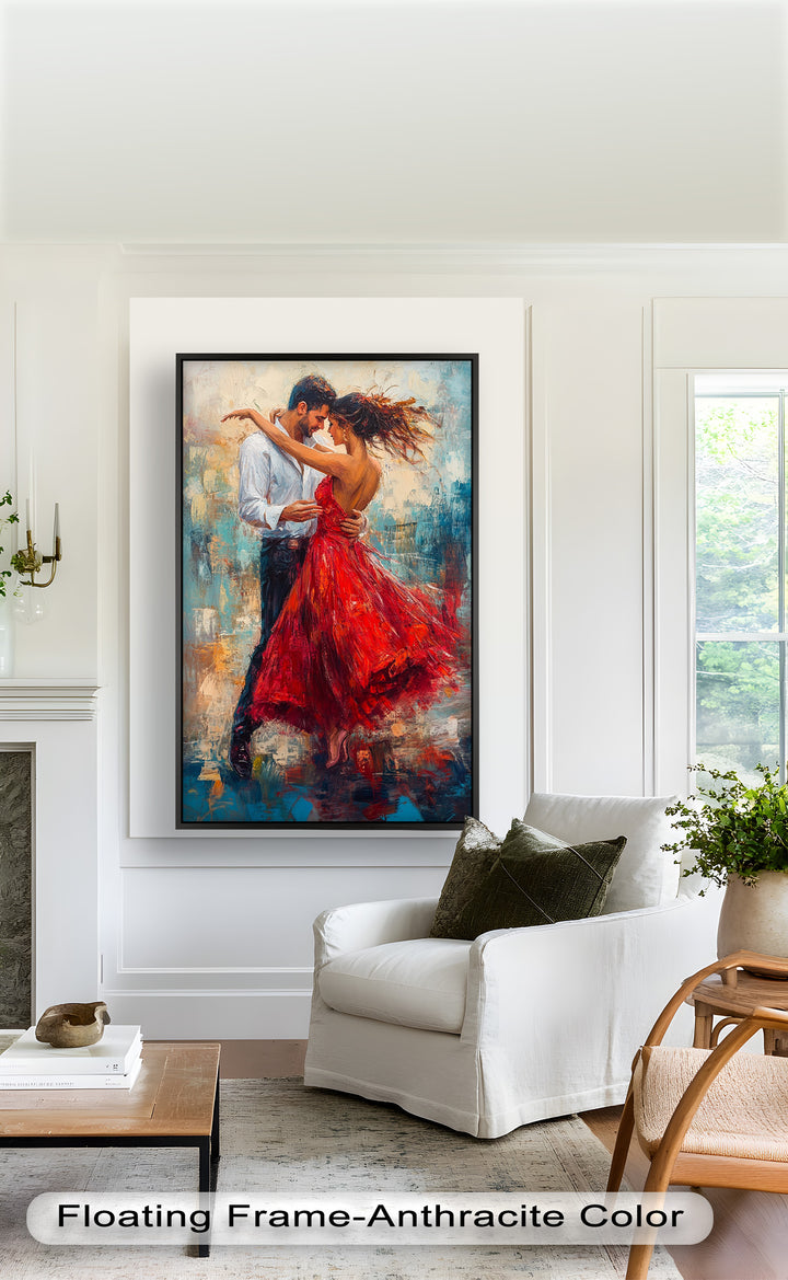 Flamenco Fire – Romantic Couple in Red Dress Oil Painting
